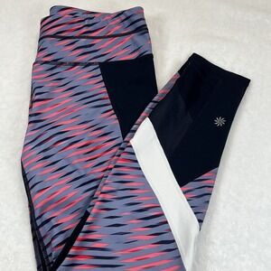 Athleta Women's Med Cropped Capri Athletic Leggings Colorful Geometric Mesh‎